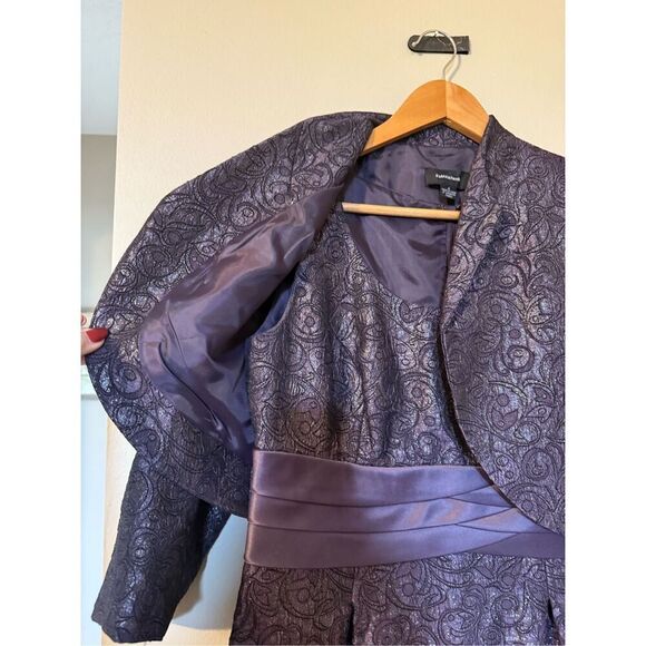 R&M Richards 6 Dress & Jacket 2-PC Set Plum Purple Jacquard Swirl Wedding Guest - Picture 10 of 15
